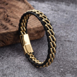 Piiri&uuml;lesed trendikad ehted roostevabast terasest kett, must kuldne nahast k&auml;ev&otilde;ru, isikup&auml;rastatud retropunk meeste k&auml;ev&otilde;ru 22cm