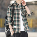 Spring and Autumn new plaid shirt men's lapel shirt Korean version of loose versatile casual long-sleeved shirt versatile M sinine
