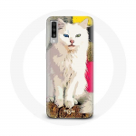 Siniste ja kollaste silmadega &uuml;mbris Samsung Galaxy A50 T&uuml;rgi van Cat White'ile