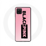 &Uuml;mbris Samsung Galaxy A12 Blackpink K-popi grupi logoga must roosa roosa taust