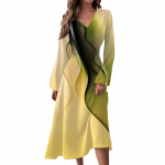 Naiste s&uuml;gis- ja talvine vabaajamoe V-kaelusega pikkade varrukatega joontr&uuml;kiga pikk kleit L must