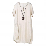 Naiste Fat MM linane suures suuruses laternaseelik, &uuml;mara kaelusega v&ouml;&ouml;kleit L beež