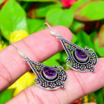 Natural Amethyst Gemstone Handmade 925 Sterling Silver Earring 1.97 k3p78