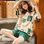 Naiste kevad-suvi 2tk/komplekt Armsad multifilmid loomade magamisriided l&uuml;hikeste varrukatega topid l&uuml;hikesed p&uuml;ksid pehmed pidžaamad XXXL