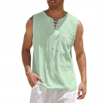 Puuvillased linased s&auml;rgid Meeste vabaaja varrukateta vestiga sidemega pitspluus Retro V-kaelusega mood avara s&auml;rk Meeste &uuml;hev&auml;rvilised riided 4XL valge