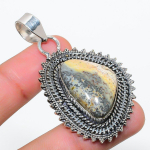 Natural Bumble Bee Jasper Gemstone 925 Sterling Silver Pendant 2.21 m8w36