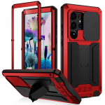 Metallist seisva kattega &uuml;mbris Samsung Galaxy S23 Ultra Plus 5G jaoks, libisev kaameraekraani kaitse, p&otilde;rutuskindel telefoni&uuml;mbris, Coque Fundas For Samsung S23 Plus