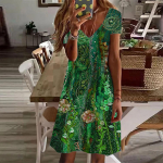 Suvemood naiste V kaelusega l&uuml;hikeste varrukatega lilla s&auml;delevate lilledega tr&uuml;kitud kleit Sekskleit XS