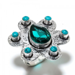 Natural Green Tourmaline,Turquoise Gemstone 925 Sterling Silver Ring Size 9 m4g12