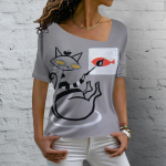 Retro naiste T-s&auml;rk Anime Cat Graafilised t&uuml;drukute riided Suvised V-kaelusega l&uuml;hikeste varrukatega T-s&auml;rgid Naiste Harajuku t&auml;navariided Suur pluus XS