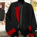 Naiste &auml;riline bleiser&uuml;likond Kevad-s&uuml;gismantel Korea mood jakid naistele pidulik elegantne kuulsuste lapiline v&auml;rviline vabaaja bleiserite &uuml;likond M black