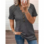 JKASHDK Naiste mood vabaaja suvekevadine &uuml;hev&auml;rvilise tr&uuml;kiga l&uuml;hikeste varrukatega V-kaelusega pluusid ja s&auml;rgid S must