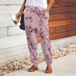 Naiste 3D Red Lily Print P&uuml;ksid Paelad Elastne v&ouml;&ouml;koht Vabad p&uuml;ksid Vabaaja pikad p&uuml;ksid Taskutega p&uuml;ksid XS punane