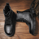 Meeste mootorrattasaapad Talvised Must Nahk Street Style Pahkluusaapad Karvaga Meestele Suur Suurus EU:38 must