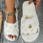 Pidulikud j&otilde;uluproua sussid: Pehme fliisist EVA talla k&auml;sipesu v&otilde;i keemiline puhastus multifilmi muster 36-37 valge