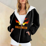 Naiste Mood Vabaaja Halloweeni Tr&uuml;kiga Pusakampsun S&uuml;gis-Talv Pikkade Varrukatega Taskutega Kampsun Lukuga Kapuutsiga Jakk M must