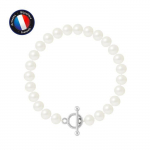 PERLINEA - Bracelet - V&eacute;ritable Perle de Culture d'Eau Douce Semi-Ronde 7-8 mm Blanc Naturel - Fermoir Baton - Bijoux Femme