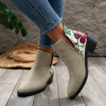 Retro keskmise kontsaga terava ninaga vabaaja poolsaapad s&uuml;gislillemustrilised lapiga saapad Botas Mujer papud Feminina naiste kingad 35 beež