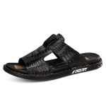 Moodsad Nahast sussid Meeste Suur Suurus Rannasandaalid Vabaaja Suvejalatsid meestele Moodsad Pl&auml;tud Sapatos Hembre sapatenis masculino 38 must