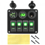 LED-klahvl&uuml;litipaneel 4 klahviga Alumiiniumpaneel Digitaalne voltmeeter DC 12V/24V Auto RV Matkaauto Karavani Siseaksessuaarid Kahe USB-pordiga Green