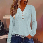 Naiste &uuml;hev&auml;rviline &otilde;&otilde;nes V-kaelusega pikkade varrukatega n&ouml;&ouml;biga T-s&auml;rk L sinine