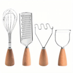 4 tk/komplekt Roostevabast terasest meloni viilutaja, juustuviilutaja, puuviljakoorija, puidust k&auml;epide, kartulipress, munavahustaja, k&ouml;&ouml;gitarvik puidust k&auml;epidemega 4Pcs/set