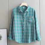 Puuvillast kahekihiline kangas kevad-s&uuml;gis pikkade varrukatega naiste kvaliteetne ruuduline lahtise &uuml;laosaga salendav vananemisvastane s&auml;rk 4XL