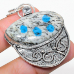 K2 Blue Azurite, White Topaz 925 Sterling Silver Jewelry Pendant 2.17 a0d53
