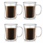 YWDL 220/300/400ml Kahekordse seinaga klaasist espressotassid L&auml;bipaistev kohvikruus k&auml;epidemega kuumade ja k&uuml;lmade jookide, piima, mahla jaoks Joogin&otilde;ude komplekt 400ml