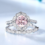 Kaks-&uuml;hes peen Morganite lillega s&otilde;rmuste komplekt Valentine kingituseks naistele abielus&otilde;rmuse ehted 6 plaatina