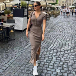 Suvine uus k&otilde;rge v&ouml;&ouml;kohaga l&otilde;hikuga naiste kleit Temperament polo krae n&ouml;&ouml;bid Kootud naiste kleidid Elegantne Slim Fit Soliidne naiste vabaajakleit 25983 One Size must