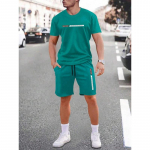 Urban Street Fashion Trend Meeste kaelusega l&uuml;hikeste varrukatega kost&uuml;&uuml;m, lihtne vaba kaelusega vabaaja ja mugavad l&uuml;hikesed p&uuml;ksid 5XL