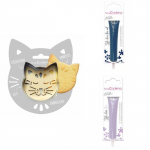 Kit pour biscuit en relief Chat + 2 Stylos au chocolat bleu nuit et lilas