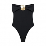 Seksikas Monokini Bandeau Varrukateta Slim Fit &Uuml;hes t&uuml;kis Bikiinid Metallist Ehtega K&otilde;hukontroll Kiiresti Kuivav &Uuml;hes t&uuml;kis Ujumistrikoo L must