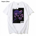 Jaapani mood T-s&auml;rgid Meeste Jaapani Vapor Wave Cherry Blossom Print Meeste T-s&auml;rk R&otilde;ivad O-kaelusega T&auml;navar&otilde;ivad Tee S