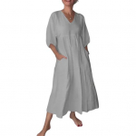 Naiste kleit A-l&otilde;ikeline V-kaelusega &uuml;hev&auml;rviline plisseeritud kolmveerandvarrukatega taskutega suvekleit igap&auml;evaseks, kohtinguteks, t&ouml;&ouml;les&otilde;iduks S oranž