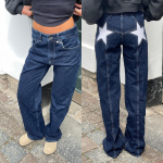 Y2k Vintage T&auml;hemustriga teksap&uuml;ksid Naistele Harajuku L&otilde;dvad Sirged Denim P&uuml;ksid Ameerika Retro Kottis T&auml;navastiil P&uuml;ksid S