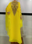 Stiilne KOLLANE Pikk Maroko Dubai Farasha Kaftan Kleit Abaya K&auml;sit&ouml;&ouml; Kleit XS kollane