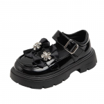 T&uuml;drukute nahast kingad tudengiprintsessi kingad erksad teemant-loafers laste Briti stiilis kingad 36 must