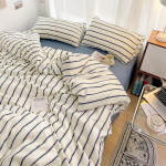 Jaapani ja Korea blogijate minimalistlik triibuline puuvillane magamistoakomplekt - &Uuml;he-/kahekohaline tudengimaja 3-osaline voodipesu 1.2m Bed, 3-piece, Duvet 150*200cm gray