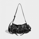 Vintage Mootorratta stiilis K&auml;ekott Moodne ni&scaron;&scaron; Neetidega &Otilde;lakott Mitmetaskuline disain &Otilde;litatud vahanahast Crossbody kott must