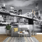 Moodne 3D-fototapeet Linna &ouml;&ouml;vaade Seinamaalid Sild Seinakate Elutuba Diivani Taustaseina Seinamaal 200 cm(W) x 140 cm(H) gray