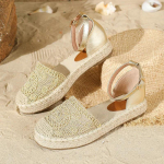 Hemp Espadrilles Naistele Boheemlaslikud Rannasandaalid Platvormiga Vabaaja Jalan&otilde;ud Pahkluu pandlaga Rihmaga Lamedad Puuvillase K&ouml;ie Linase Nahast Sandaalid 36 kuld