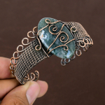 Green Aventurine Handmade Copper Wire Wrap Bangle Adjustable l1w47