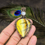 Yellow Dendritic, Moonstone Copper Wire Wrap Jewelry Pendant 2.76 k9j50