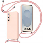 Coque pour samsung galaxy s25 plus (s25+) protection silicone anti-rayures souple avec cordon rose