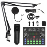 V8S Helikaart Podcastivarustuse komplekt, koos mikrofoni komplekti seadmega, Muusika/Salvestamine Otse&uuml;lekanne DJ Disko seadme jaoks must