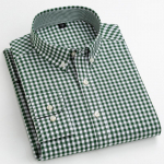 Mees Standard-Fit pikkade varrukatega Micro-Check s&auml;rgid Patch Pocket &otilde;huke pehme 100% puuvill valge/punane joontega ruuduline vabaaja mitmek&uuml;lgne s&auml;rk M roheline