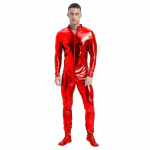 Meeste metallik Zentai kombinesoon t&auml;ispikk tihe k&otilde;rge kaelusega pikkade varrukatega klubi esinemiskost&uuml;&uuml;m XL punane