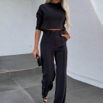 Naiste Slim Fit top Naiste laia s&auml;&auml;rega p&uuml;ksid Stiilsed naiste 2-osalised &uuml;likonnad, &uuml;hev&auml;rvilised laia s&auml;&auml;rega p&uuml;ksid Crop Top komplekt &scaron;ikiks reisimiseks S